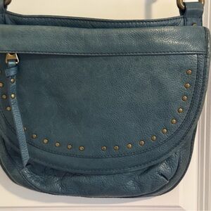 Vintage Fossil Blue Leather Saddlebag Crossbody Women's Purse